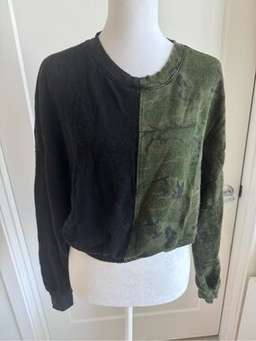 Two-Tone Black and Olive Camo Crewneck Sweater